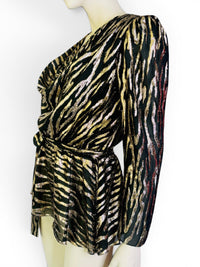 Vintage 1980s Patra Tiger Stripe Gold & Black Lamé Blouse