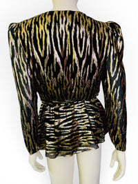 Vintage 1980s Patra Tiger Stripe Gold & Black Lamé Blouse