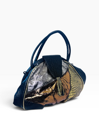 Vintage Baikal New York Metallic Snakeskin Patchwork Satchel
