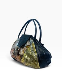 Vintage Baikal New York Metallic Snakeskin Patchwork Satchel