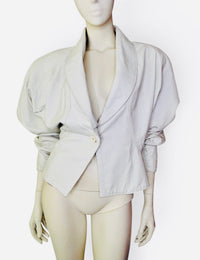 Vintage 1980s Tannery West White Leather Jacket | Dramatic Shoulder Pad Statement Piece