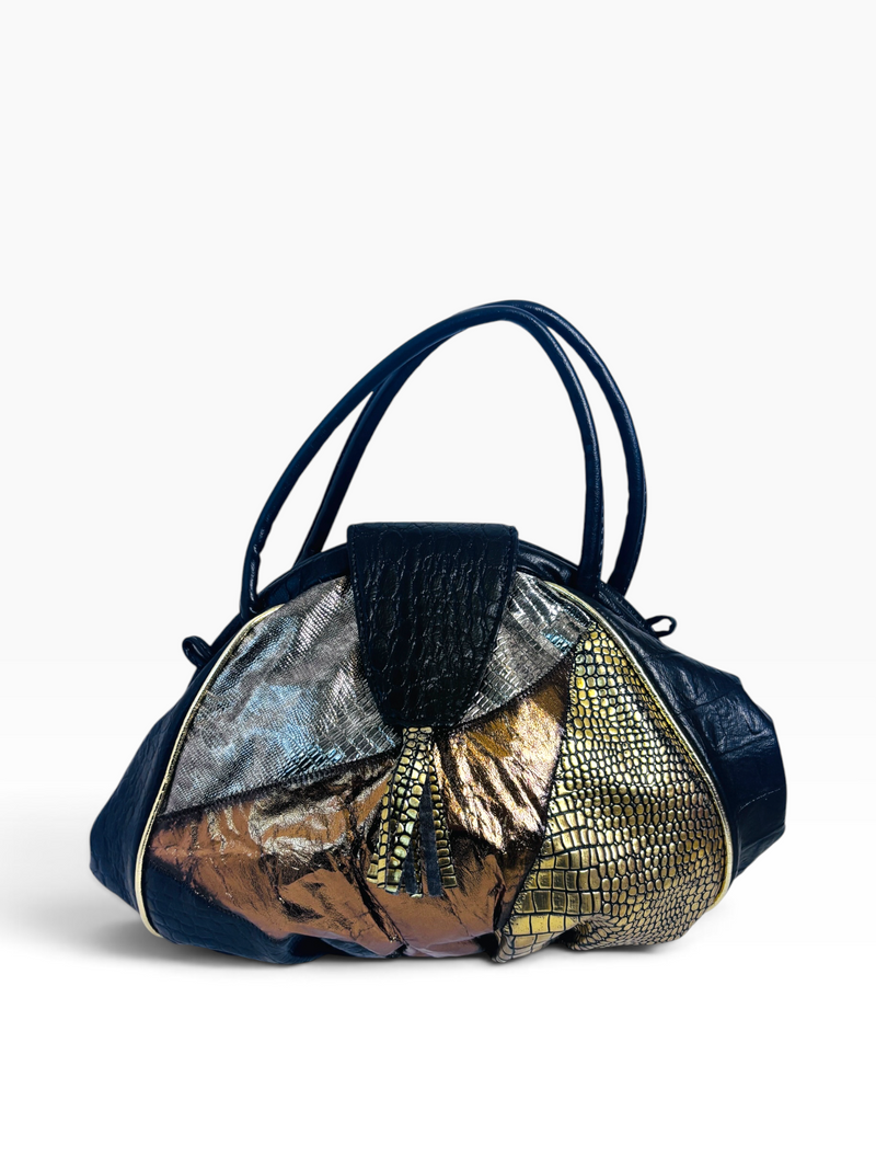 Vintage Baikal New York Metallic Snakeskin Patchwork Satchel