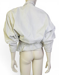 Vintage 1980s Tannery West White Leather Jacket | Dramatic Shoulder Pad Statement Piece