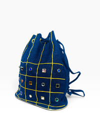 Baikal Vintage 1980s Denim and Rhinestone Statement Drawstring Bucket Bag