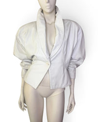 Vintage 1980s Tannery West White Leather Jacket | Dramatic Shoulder Pad Statement Piece