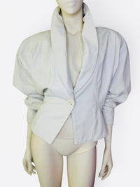 Vintage 1980s Tannery West White Leather Jacket | Dramatic Shoulder Pad Statement Piece
