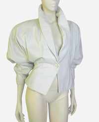 Vintage 1980s Tannery West White Leather Jacket | Dramatic Shoulder Pad Statement Piece