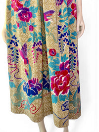 Vintage Ellen Tracy 100% Silk Midi Skirt | Exotic Bird & Peony Garden Print