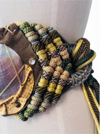 Earthbound Treasure | 1980s Manett Artisanal Mixed Media Leather Statement Belt