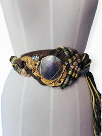 Earthbound Treasure | 1980s Manett Artisanal Mixed Media Leather Statement Belt