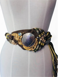 Earthbound Treasure | 1980s Manett Artisanal Mixed Media Leather Statement Belt