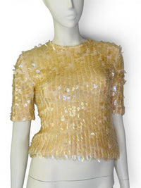 Vintage 1960s Peach Aurora Borealis Statement Sequin Sweater