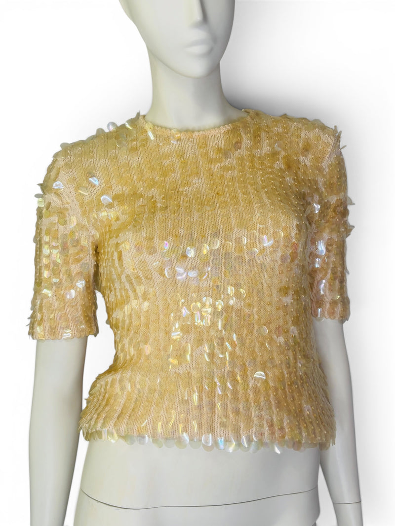 Vintage 1960s Peach Aurora Borealis Statement Sequin Sweater