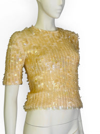 Vintage 1960s Peach Aurora Borealis Statement Sequin Sweater