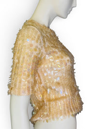 Vintage 1960s Peach Aurora Borealis Statement Sequin Sweater