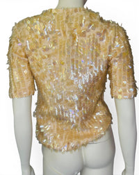 Vintage 1960s Peach Aurora Borealis Statement Sequin Sweater