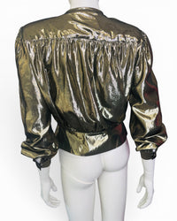 Vintage 80s Helene St. Marie Gold Lamé Blouse Metallic Disco Glam Statement Top