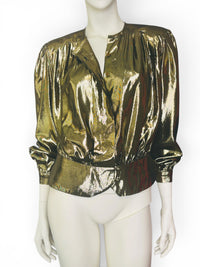 Vintage 80s Helene St. Marie Gold Lamé Blouse Metallic Disco Glam Statement Top