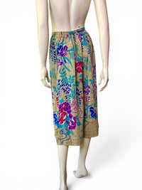 Vintage Ellen Tracy 100% Silk Midi Skirt | Exotic Bird & Peony Garden Print