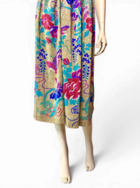 Vintage Ellen Tracy 100% Silk Midi Skirt | Exotic Bird & Peony Garden Print