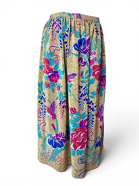 Vintage Ellen Tracy 100% Silk Midi Skirt | Exotic Bird & Peony Garden Print