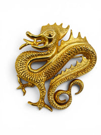 Vintage Gold Tone Dragon Brooch | Asian Dragon Pin | Mythical Statement Jewelry