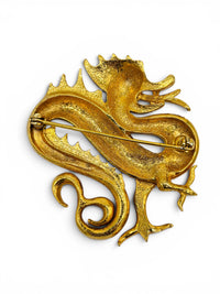 Vintage Gold Tone Dragon Brooch | Asian Dragon Pin | Mythical Statement Jewelry