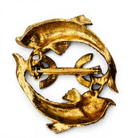 Vintage Gold Tone Mystical Sea Creature Fish Brooch Rhinestone & Faux Pearl Mid-Century Treasure