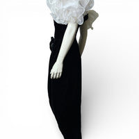 80's Vintage Black Velvet Dress with Dramatic Sheer Puff Sleeves & Rhinestone Detail