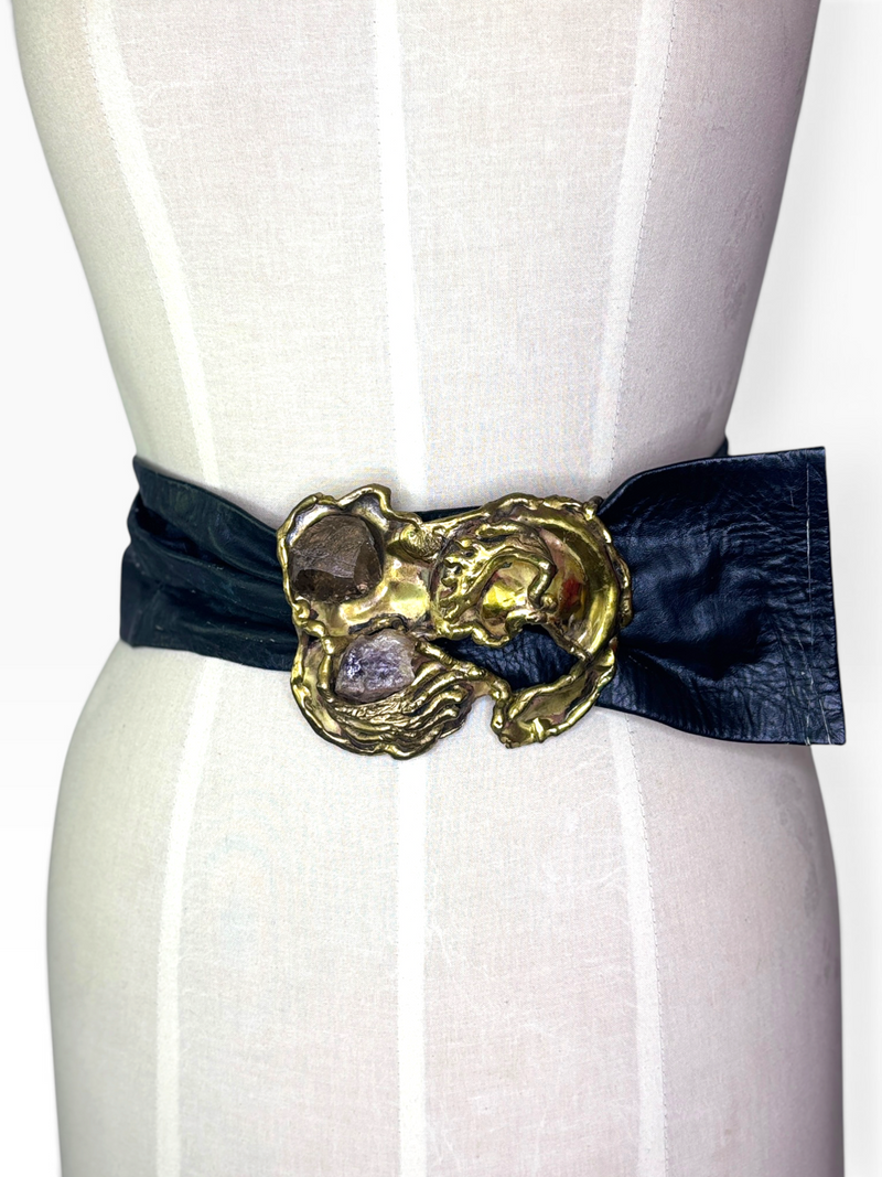 The Alchemist | 70s Vintage Brutalist Bronze & Crystal Statement Belt