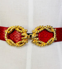 Vintage Mimi di N Red Python Belt with Sculptural Gold-Tone Rope Buckle