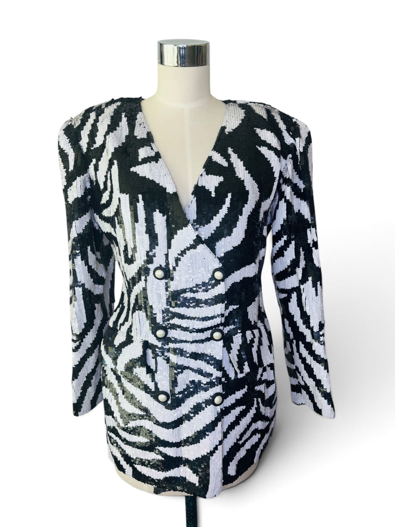 The Zebra After Dark | Vintage French Collizioni Black and White Sequin Blazer