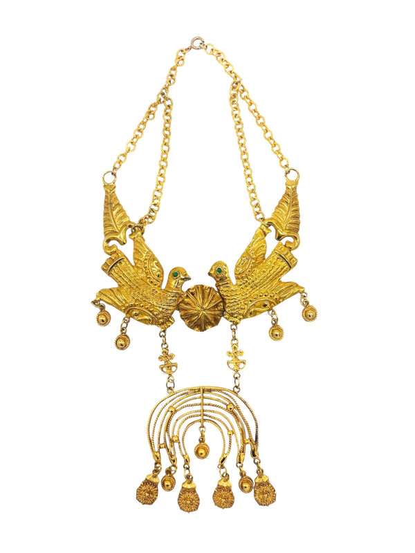 Lovebirds of the Golden Temple I Cadoro Etruscan Lovebirds Bib Necklace