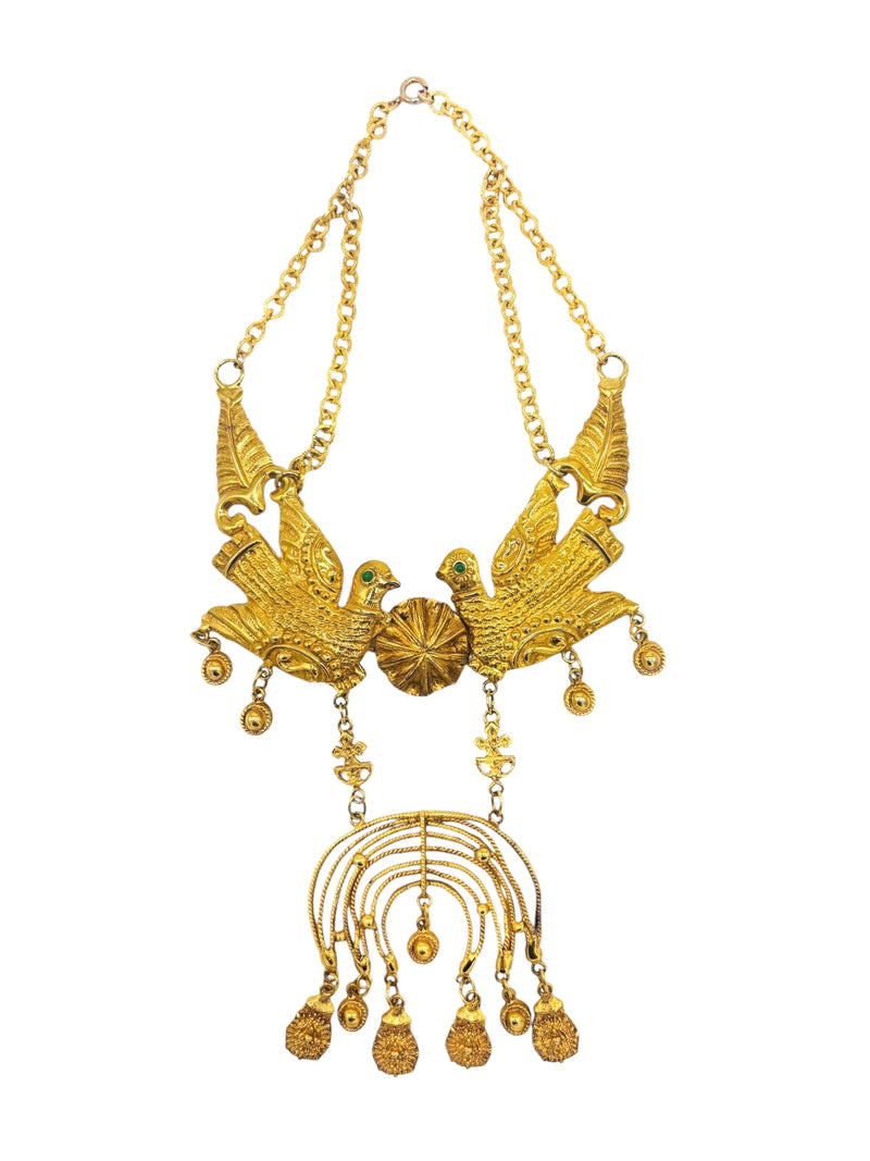 Lovebirds of the Golden Temple I Cadoro Etruscan Lovebirds Bib Necklace