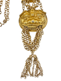 Vintage Unsigned Judith Leiber Foo Dog Guardian of the Temple Tassel Necklace