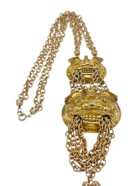 Vintage Unsigned Judith Leiber Foo Dog Guardian of the Temple Tassel Necklace