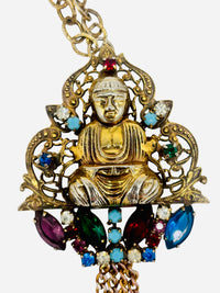 Temple of Jewels Buddha Necklace I Vintage 60s Rhinestone Buddha Statement Necklace