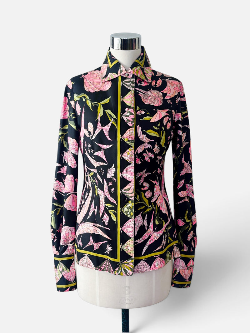 Butterfly Garden | 1970s Vintage Emilio Pucci Signed Silk Blouse