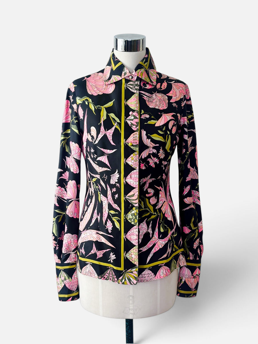 Butterfly Garden | 1970s Vintage Emilio Pucci Signed Silk Blouse