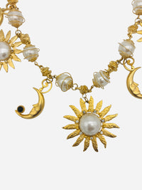 Vintage 80s Matte Gold Sun, Moon & Stars: Signed Craft Celestial Charm Necklace