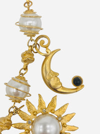 Vintage 80s Matte Gold Sun, Moon & Stars: Signed Craft Celestial Charm Necklace