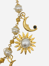Vintage 80s Matte Gold Sun, Moon & Stars: Signed Craft Celestial Charm Necklace
