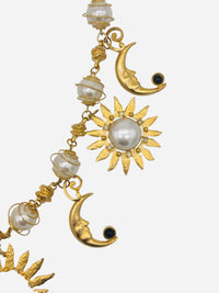 Vintage 80s Matte Gold Sun, Moon & Stars: Signed Craft Celestial Charm Necklace