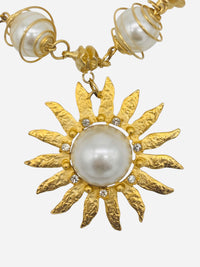 Vintage 80s Matte Gold Sun, Moon & Stars: Signed Craft Celestial Charm Necklace