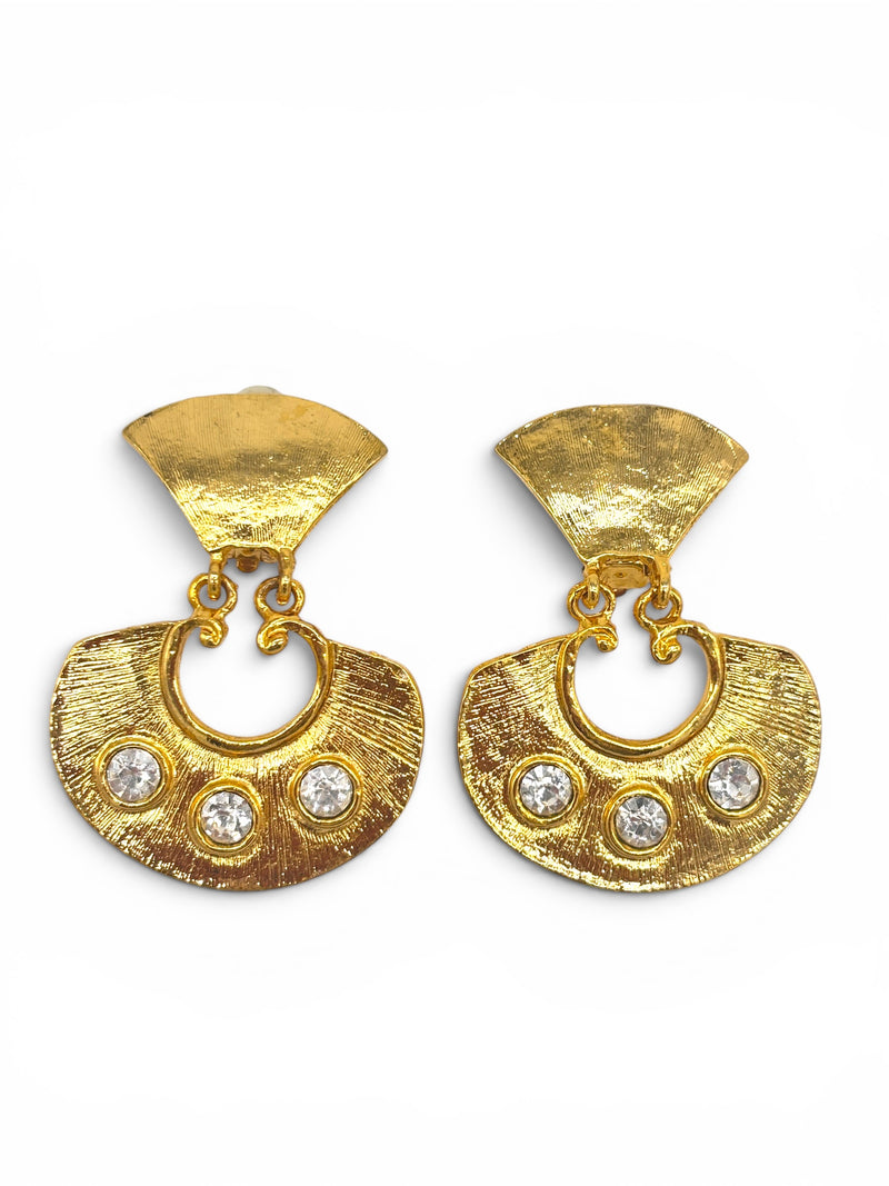 Golden Oracle | Vintage Etruscan Byzantine Revival Crystal Runway Statement Clip-On Earrings