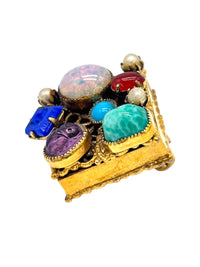 Treasure Chest of Jewels: Vintage Multi-Gem Clip-On Earrings & Adjustable Ring Set