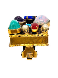 Treasure Chest of Jewels: Vintage Multi-Gem Clip-On Earrings & Adjustable Ring Set