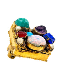 Treasure Chest of Jewels: Vintage Multi-Gem Clip-On Earrings & Adjustable Ring Set