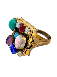 Treasure Chest of Jewels: Vintage Multi-Gem Clip-On Earrings & Adjustable Ring Set