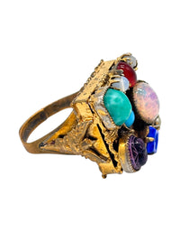 Treasure Chest of Jewels: Vintage Multi-Gem Clip-On Earrings & Adjustable Ring Set